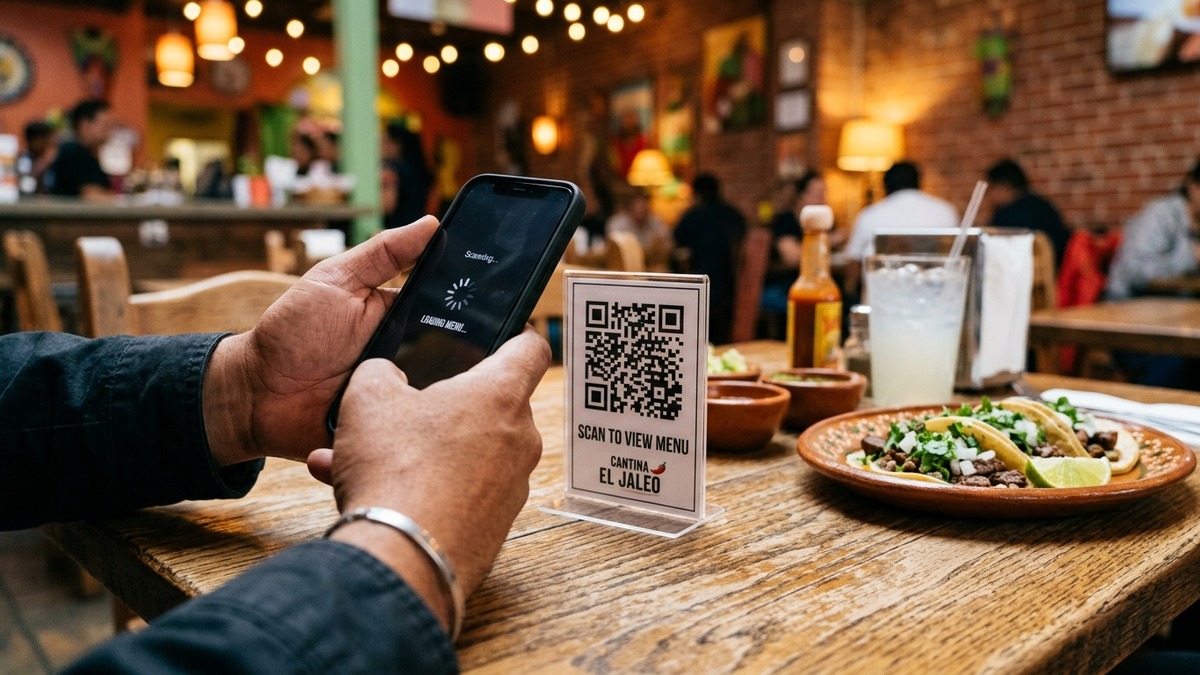Comensal escaneando menú QR con teléfono
